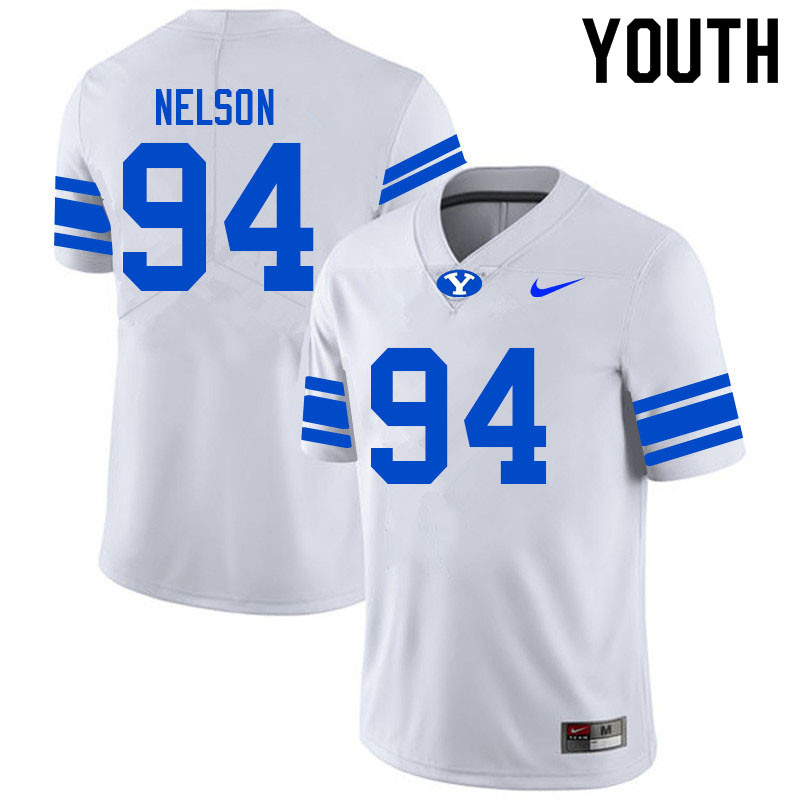 Youth #94 John Nelson BYU Cougars College Football Jerseys Sale-White